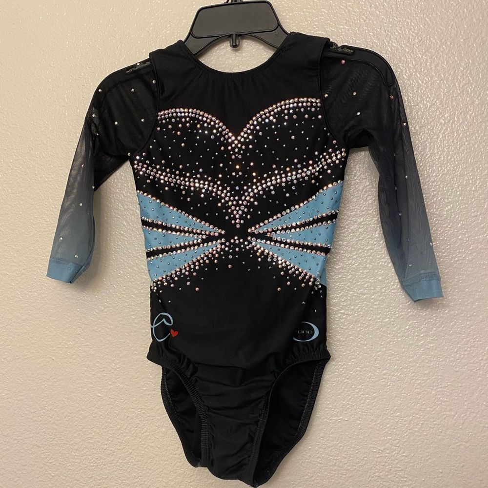 Ozone gymnastics blue ombre stoned illusion collectible custom leotard 3/4 YL